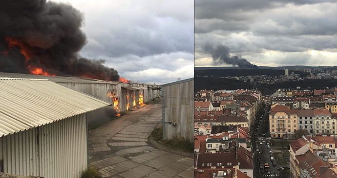 Požár průmyslové haly v Písnici, 4. 12. 2018