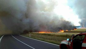 Velký požár pole a pneumatik na Znojemsku