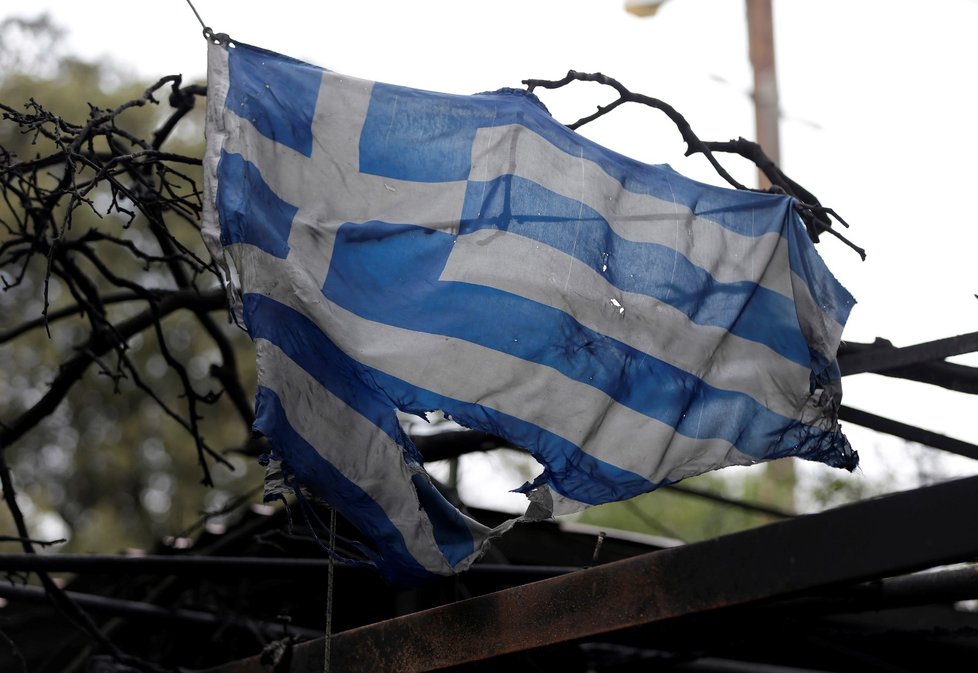 Pozůstatky po požáru v Mati v Řecku