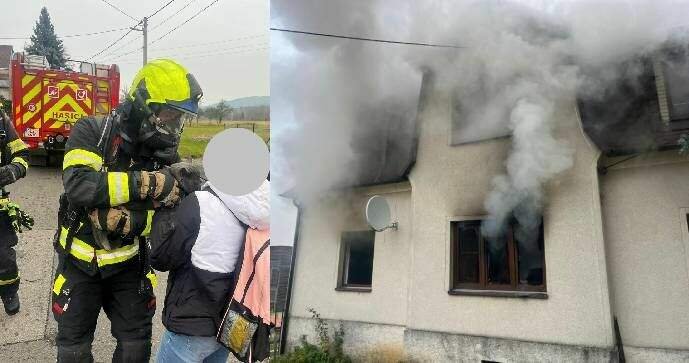 Požár rodinného domu v Liberci. Hasiči z domu zachránili kočku.