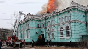 Požár v nemocnici v ruském Blagověščensku (2.4.2021)