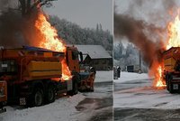 Na Uherskohradišťsku hořel silniční sypač: Hasiči požár likvidovali v dýchacích přístrojích