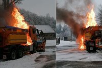 Na Uherskohradišťsku hořel silniční sypač: Hasiči požár likvidovali v dýchacích přístrojích
