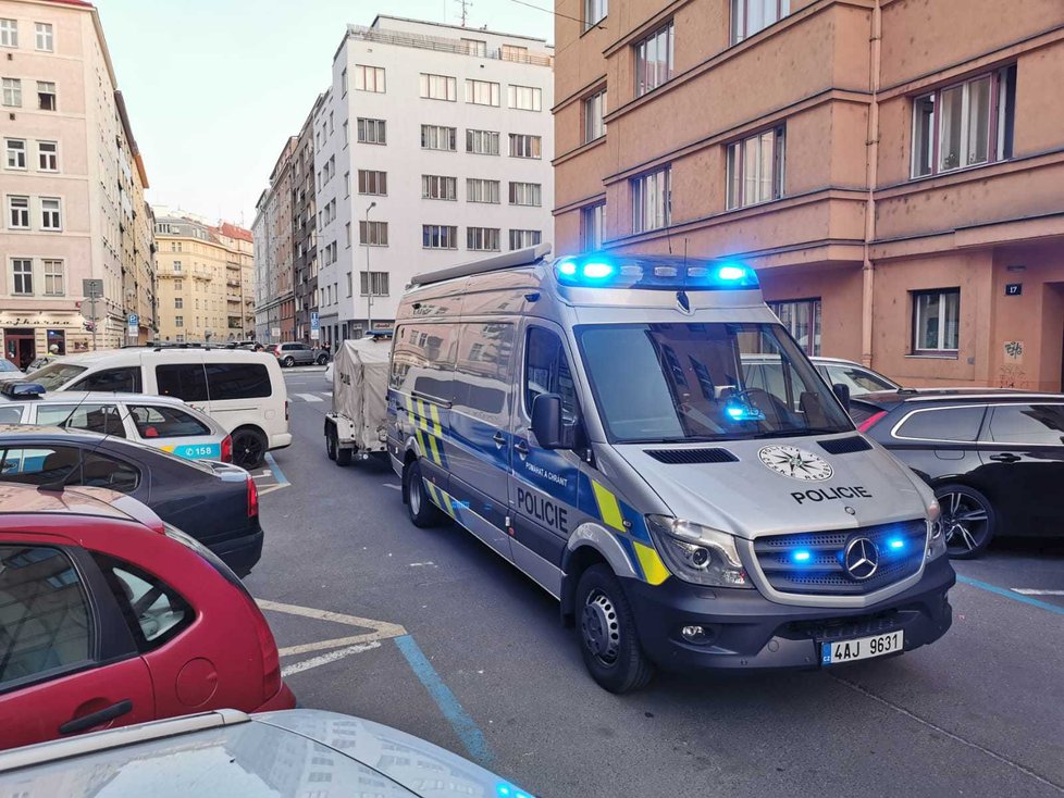 Do dějiště požáru obytného domu v Bubnech dorazil policejní pyrotechnik.