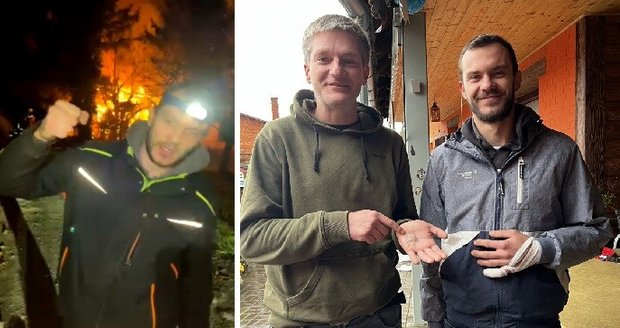 Rybáři Martin Bublík (35, vpravo) s Tomášem Gazdíkem (30) zachránili tři muže z hořící chatky. Sami přitom utrpěli popáleniny,