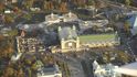 Letecký pohled na vyhořelý Průmyslový palác Letecký pohled na vyhořelý Průmyslový palác