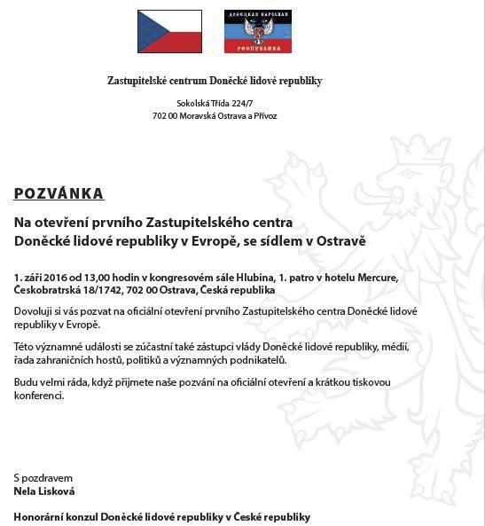 Marek Ženíšek (TOP 09) zveřejnil pozvánku na akci, která má oslavit vznik konzulátu republiky, kterou ČR neuznala.