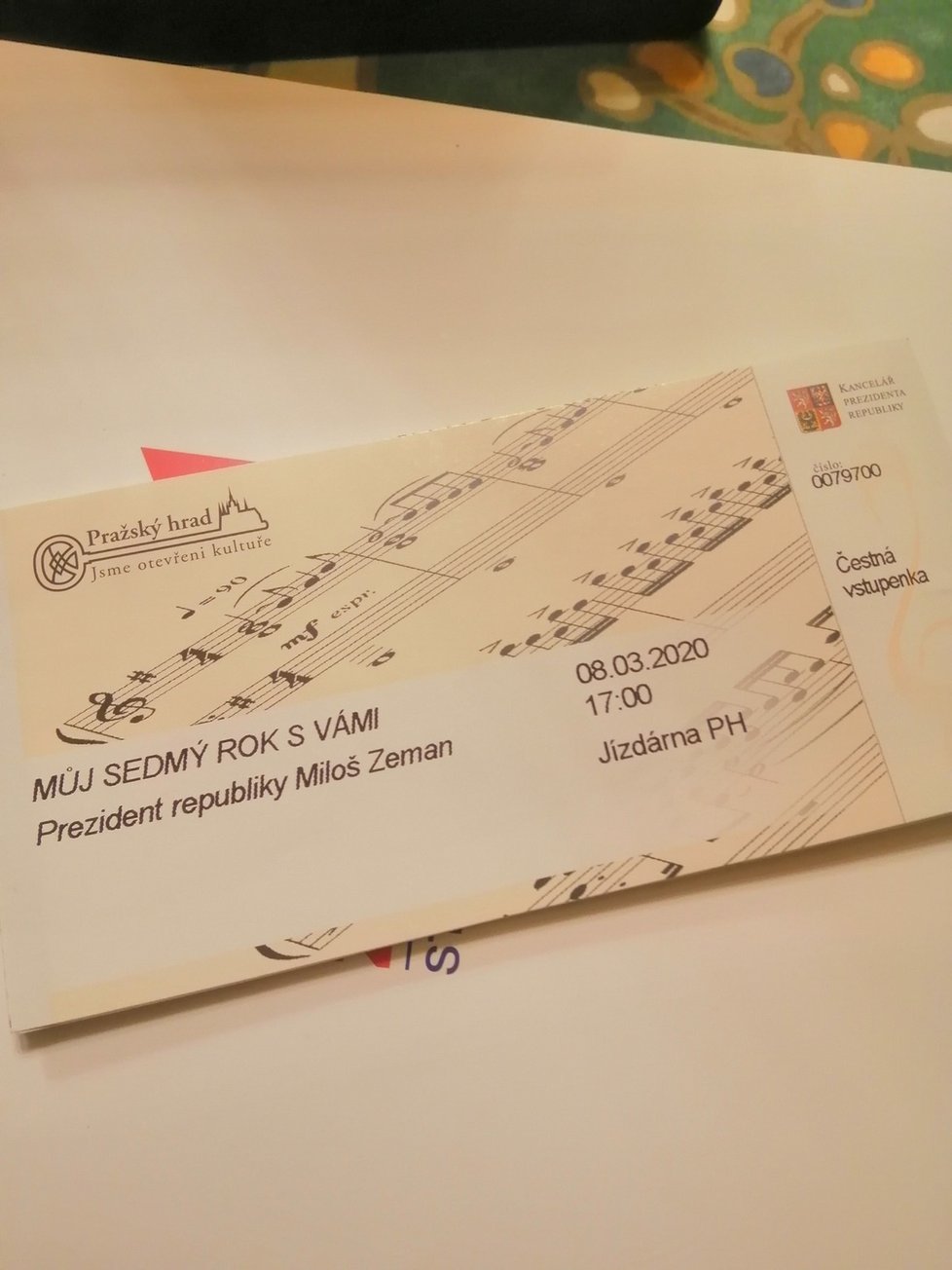 Pozvánka na koncert ku příležitosti sedmi let od inaugurace Miloše Zemana prezidentem