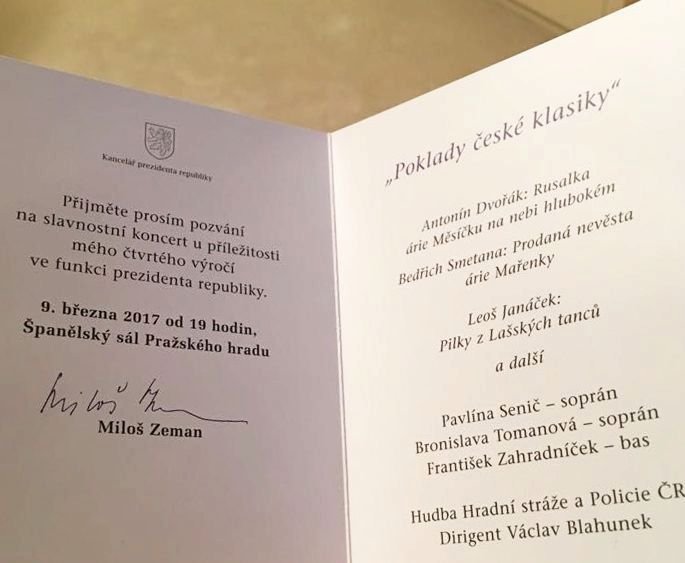 Setkání prezidenta Miloše Zemana s příznivci u příležitosti čtvrtého výročí inaugurace se konalo 9. března na Pražském hradě. Pozvánka