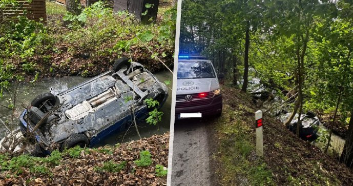 Fabia s dítětem skončila po nehodě v potoce.