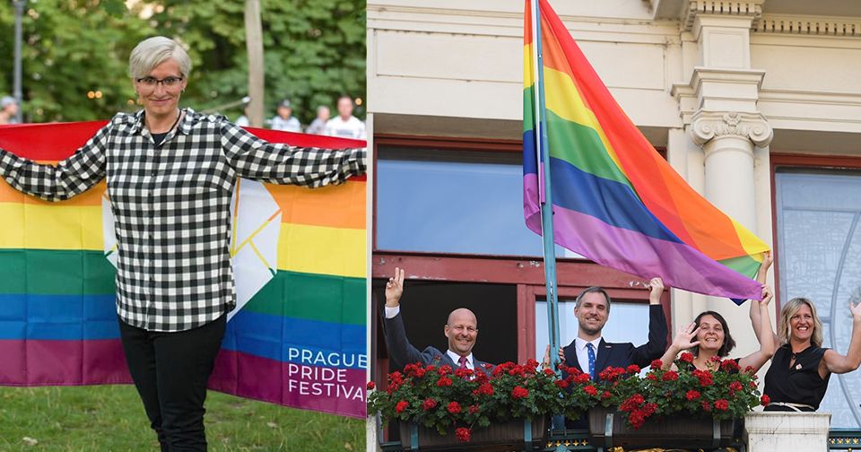 Na magistrátu vlála duhová vlajka na podporu festivalu Prague Pride. (05.08.2019)