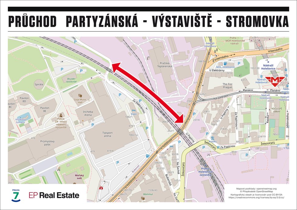 Praha 7 a EP Real Estate otevřely nový průchod, který vede z Nádraží Holešovice na Výstaviště a do Stromovky