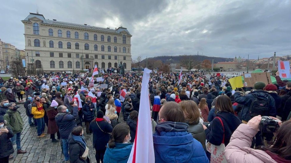 Protest proti zadržení opozičního předáka Alexeje Navalného v Moskvě, Praha 23. ledna 2021.