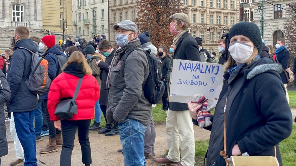 Protest proti zadržení opozičního předáka Alexeje Navalného v Moskvě, Praha 23. ledna 2021.