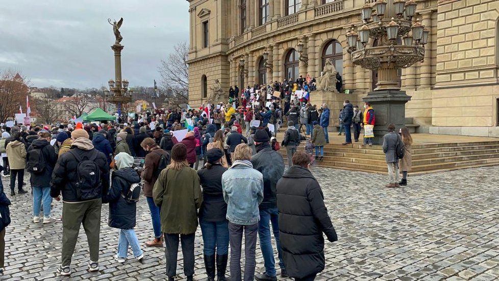 Protest proti zadržení opozičního předáka Alexeje Navalného v Moskvě, Praha 23. ledna 2021