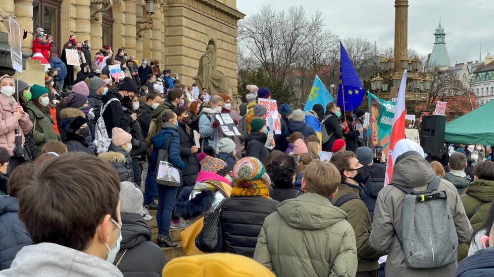 Protest proti zadržení opozičního předáka Alexeje Navalného v Moskvě, Praha 23. ledna 2021.