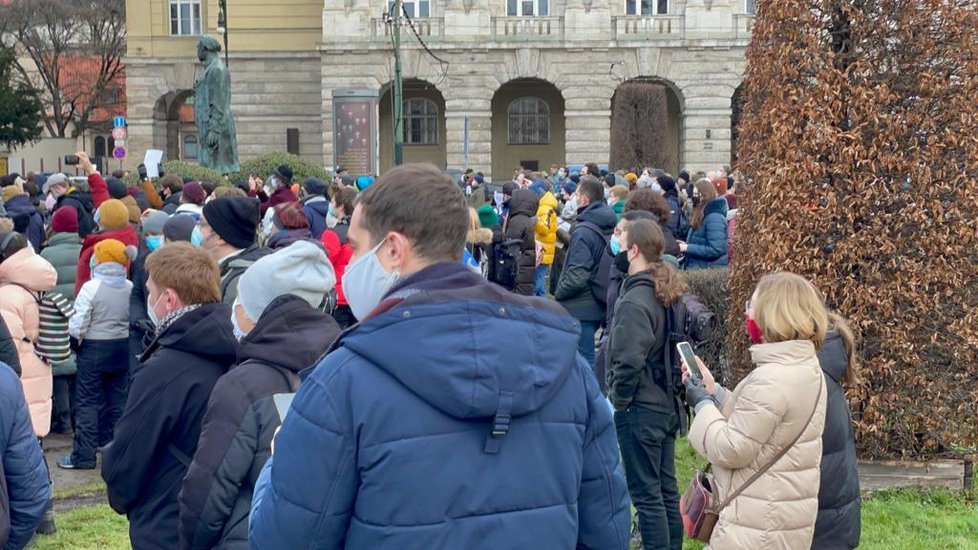 Protest proti zadržení opozičního předáka Alexeje Navalného v Moskvě, Praha 23. ledna 2021.