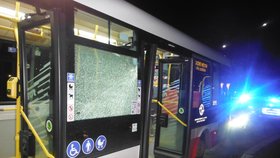 Muž rozbil kamenem okno u autobusu (12. března 2021).