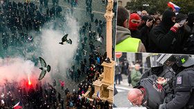 Demonstrace na Staroměstském náměstí, 18. října 2020. 1 osoba míří k soudu, dalších 8  stíhá policie.