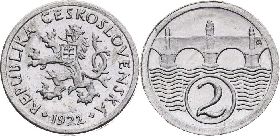 2haléř Mince pochází z roku 1922, jedná se o zkušební ražbu k návrhu na novou emisi mincí. Vyvolávací cena: 133 000 korun, prodáno za: 356 400 korun.