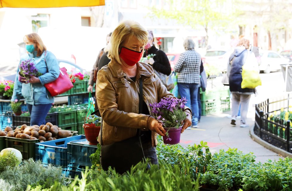 Pražané si užívají opětovné otevření farmářských trhů. (22.4.2020)