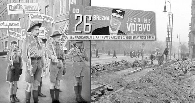 Rechts fahren! Před 79 lety začali Pražané jezdit vpravo, došlo by k tomu i bez Hitlera
