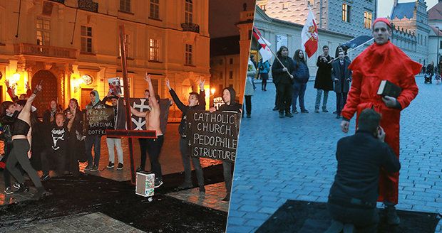 Před Zemanovým Hradem bouřili satanisti: Předváděli felaci, šili do Duky i sexuálních skandálů kněží