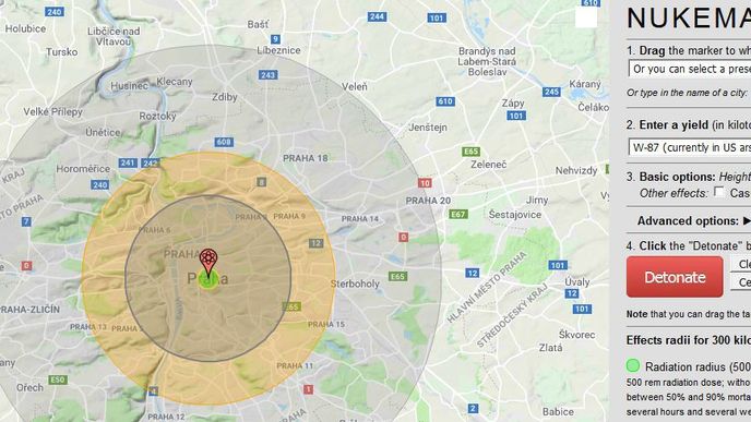 Na mapě uvidíte, jaké důsledky by měl výbuch atomové bomby v Praze.