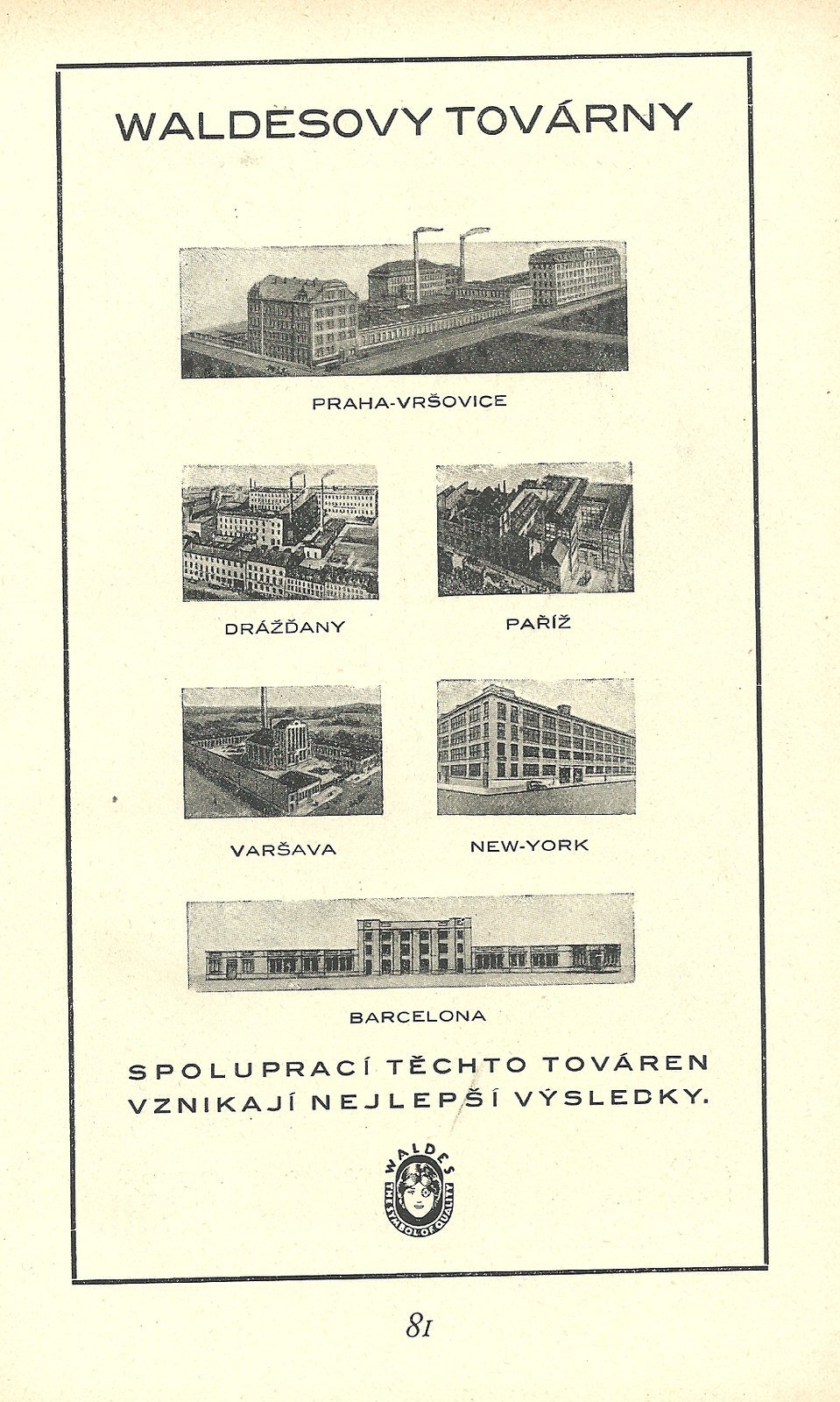 Waldesovy továrny byly známé po celém světě.