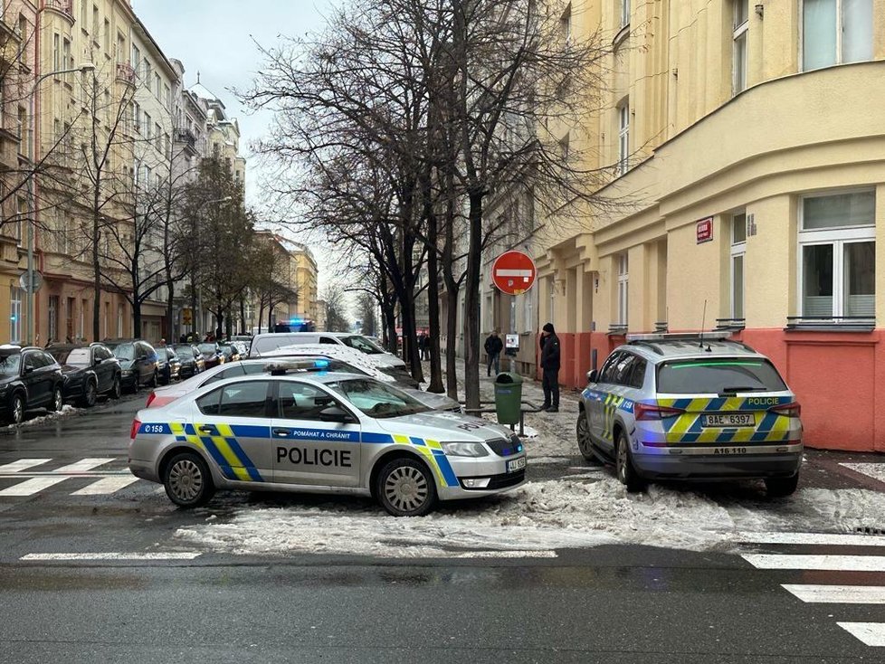 Zásah v Kolínské ulici na pražských Vinohradech. (7. prosince 2023)