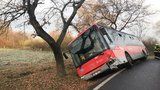 Autobus sjel v Kolodějích do příkopu! Srazil se s autem, zablokovaly se mu dveře. Dvě ženy se zranily