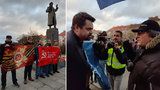 VIDEO: Řež u sochy Koněva: Odpůrci a příznivci na sebe řvali, nechyběl Novotný