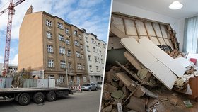 V Kovářské ulici na Praze 9 praskla zeď obytného domu. Hasiči evakuovali více než 20 lidí. (7. dubna 2021)