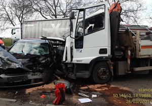 Vážná nehoda u Lidic, 26. března 2021.