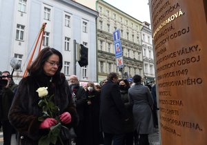 Odhalení pamětní desky právničky a političky Milady Horákové na jejím rodném domě v Rumunské ulici v Praze. (11. ledna 2022)