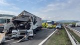 Při nehodě náklaďáků na D5 zemřela spolujezdkyně. Směr na Prahu byl přes tři hodiny uzavřen
