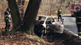 Těžká nehoda ve Štěrboholích: Před uhořením v autě řidiče zachránili kolemjdoucí