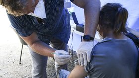 Očkování lidí bez domova pod Libeňským mostem. (13. července 2021)