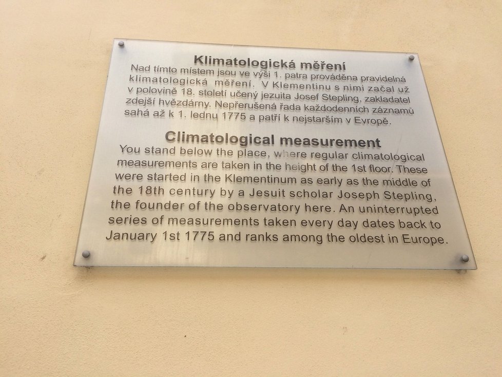 Meteorologická stanice v Klementinu je nejstarší v celé střední Evropě.
