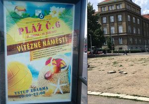 Plakáty oznamovaly špatné dny, kdy bude pláž v Praze 6 otevřena.