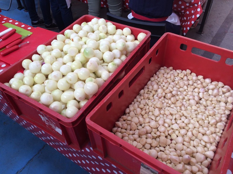 Desítky lidí se v pátek sešly, aby zpracovali 400 kilo „ošklivé“ zeleniny. Z té pak v sobotu u Národního divadla uvařili 2000 porcí polévek.