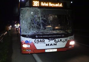 Autobus smetl u Prahy na silnici koně.