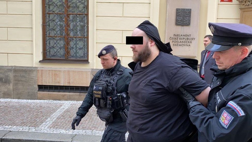 Policisté u vchodu do poslanecké sněmovny, 30. ledna 2020.