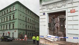 Z domu v Petrské ulici se v sobotu zřítila fasáda a římsa. Část ulice Stárkova je dočasně uzavřená.