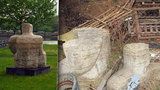 Šokující nález. Mezi harampádním v Řeporyjích našli rozřezanou sochu: Devět let ji postrádali v Praze 4 