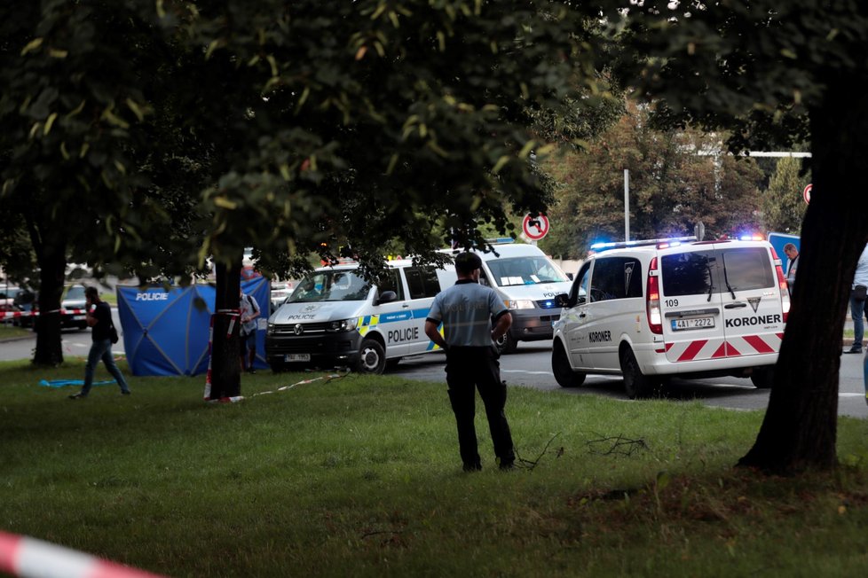 K tělu ženy a automobilu v Břevnově se během odpoledne postupně sjíždělo mnoho policistů.