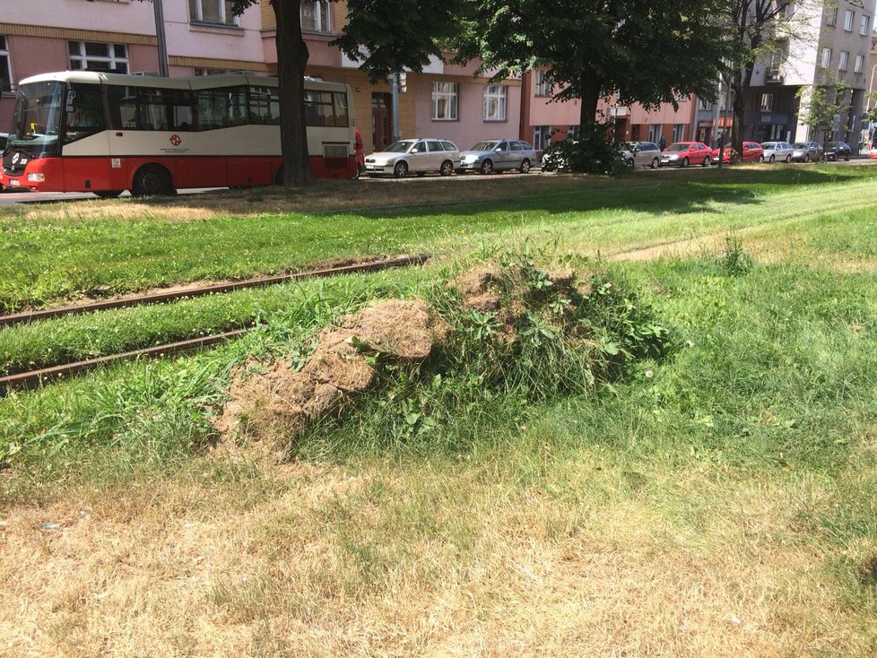 Křížek z hroudy zmizel, ale hromada zůstává. Podle mluvčí pražského Dopravního podniku bude zlikvidovaná ve čtvrtek.