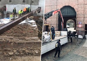 Na Florenci objevili stavbaři fragmenty barokního opevnění. Cihly si převzal Vyšehrad, který je bude využívat na drobné opravy.