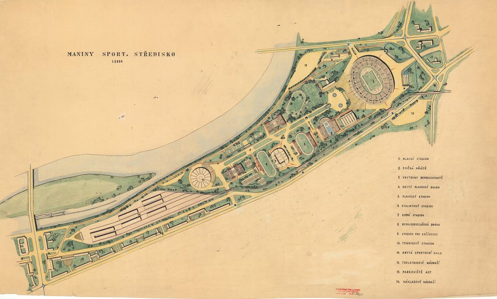 1951: Sportovní středisko na Maninách (varianta), Kancelář pro územní plán hlavního města Prahy