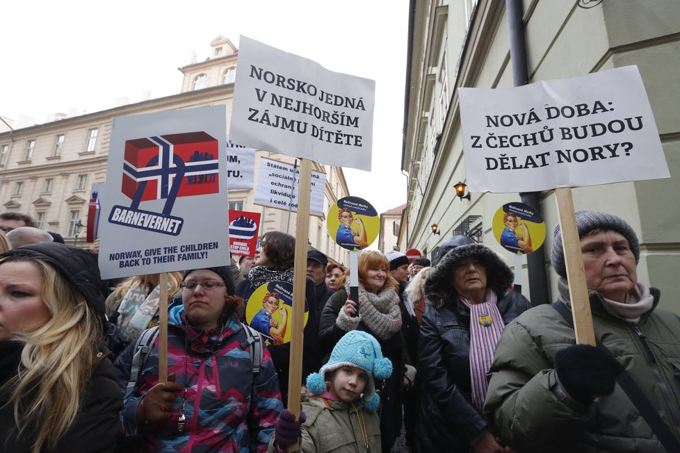 Pražský protest proti norské sociálce Barnevernet (16. 1. 2016)